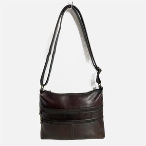 Unbranded Brown Leather Crossbody Shoulder Bag Zipped Closure and Pockets Brown